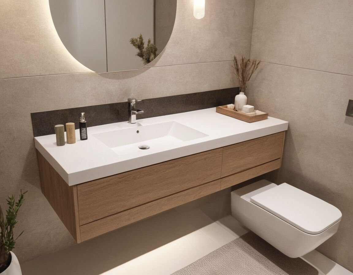 Integrierte Waschbecken für nahtlose Optik   - Waschtisch mit Unterschrank 60 cm: Moderne Lösungen für kleine Bäder