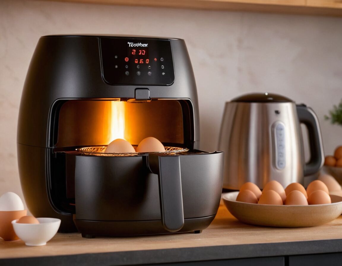 Kurze Zeiten für weich, längere für hart   - Eier kochen im Airfryer – Schnell, einfach und perfekt gegart
