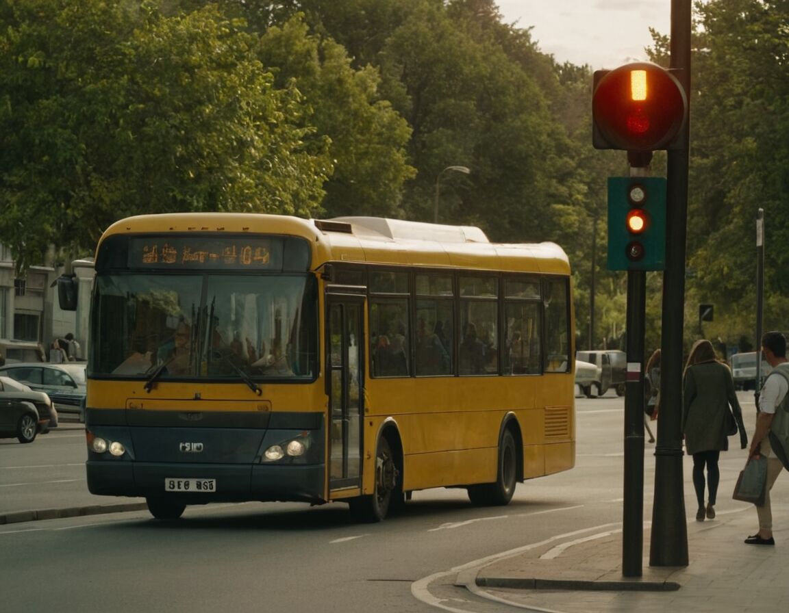 Warnzeichen des Busses beachten   - Wie verhalten Sie sich, wenn ein Bus an einer Haltestelle hält und Warnblinklicht ist?