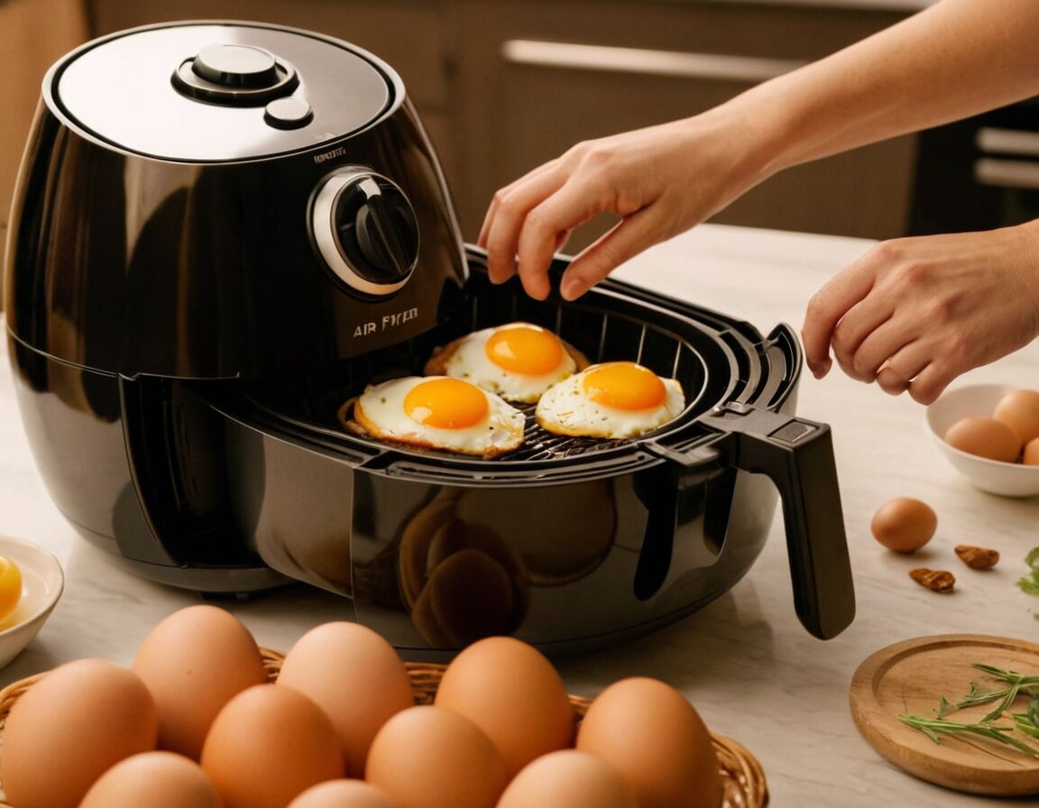 Eier nach Ablauf in kaltem Wasser abschrecken   - Eier kochen im Airfryer – Schnell, einfach und perfekt gegart