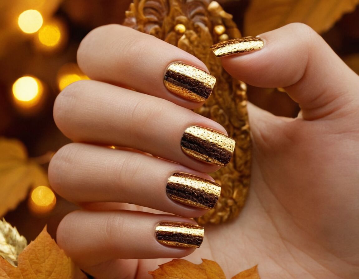 Gold- und Bronzetöne als glamouröse Highlights   - Herbst Nägel Farben: Die schönsten Trends für 2025
