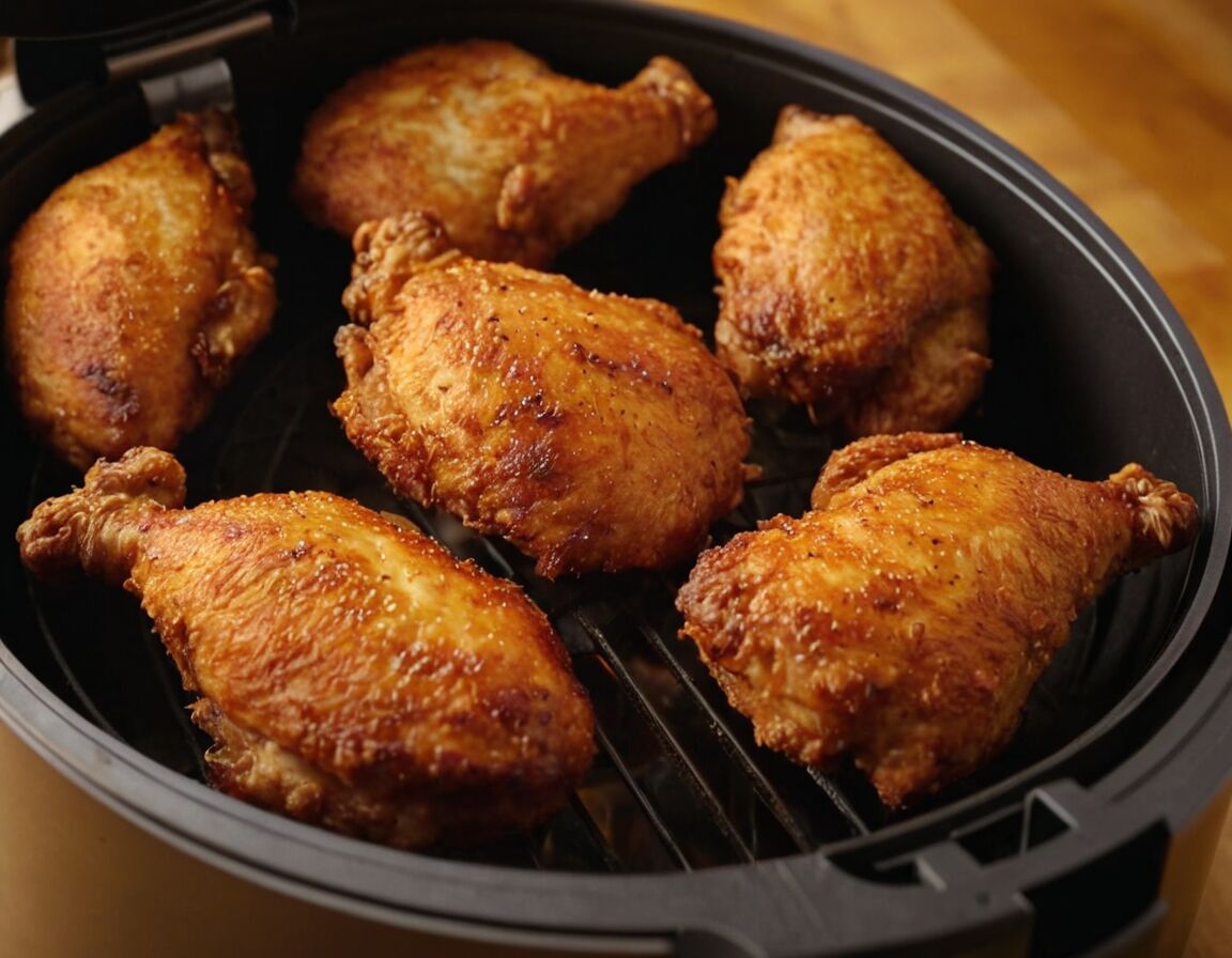 Zwischendurch Hähnchenteile einmal wenden - Hähnchen in der Heißluftfritteuse: Das perfekte Gelingrezept