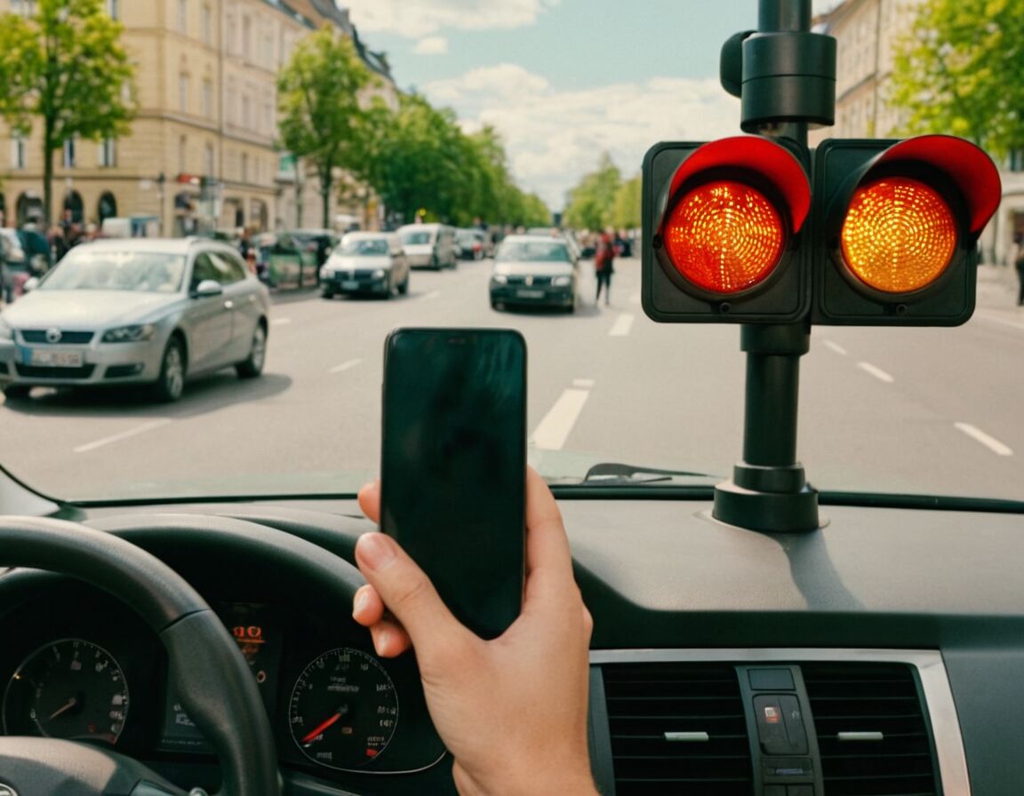 Handyverstoß gilt auch bei Ampelhalt mit Motor an - Handy am Steuer: Welche Strafe droht bei Nutzung?