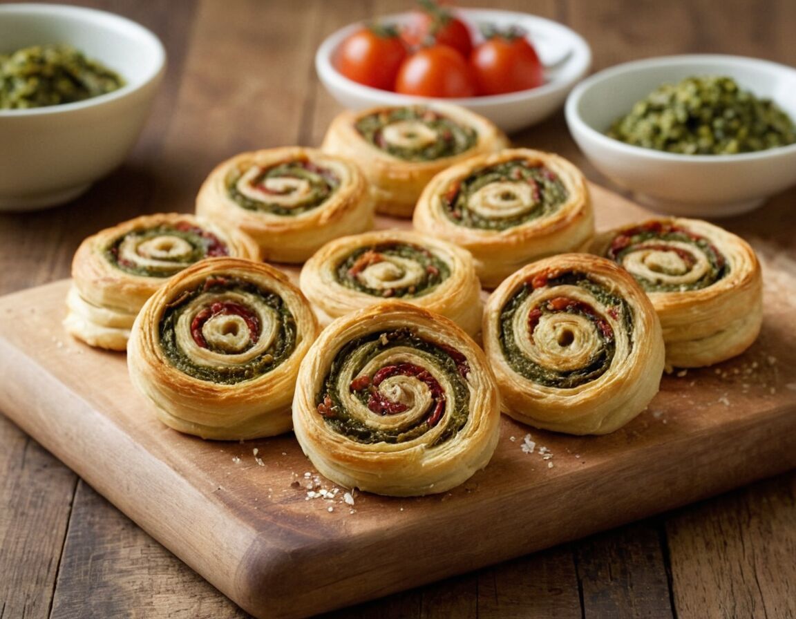 Pesto-Schnecken mit getrockneten Tomaten   - Rezepte mit Blätterteig herzhaft – 10 kreative Ideen